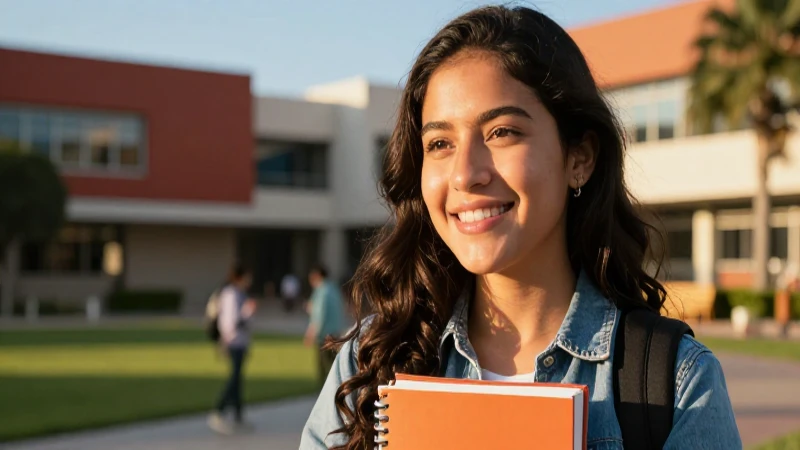 Estudiante mexicano sonríe en campus universitario