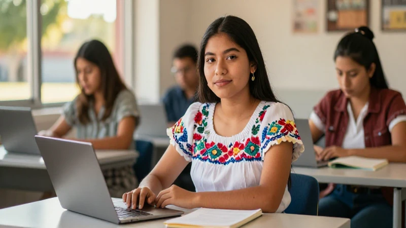 Joven mexicana universitaria en campus moderno