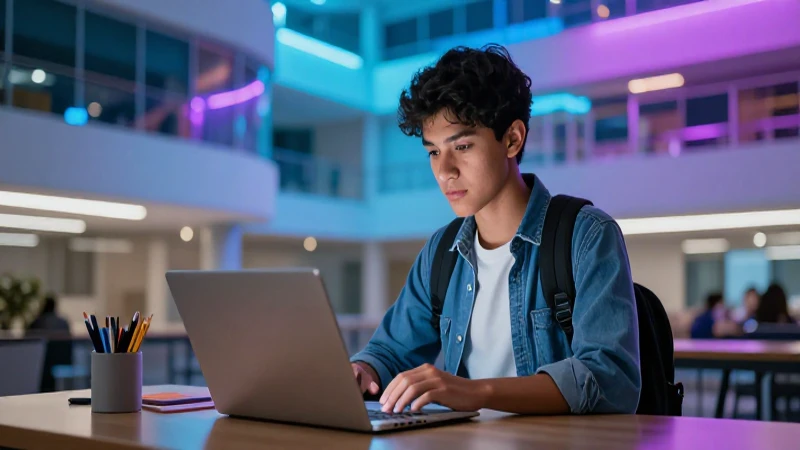 Estudiante mexicano en campus moderno