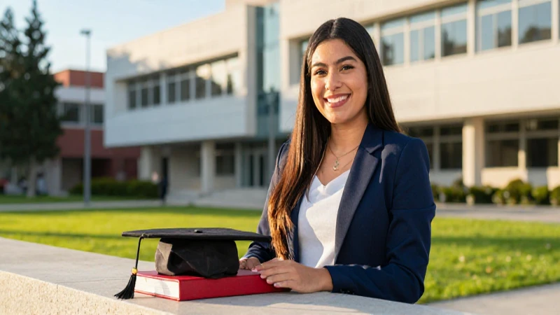 Estudiante mexicano exitoso en campus moderno