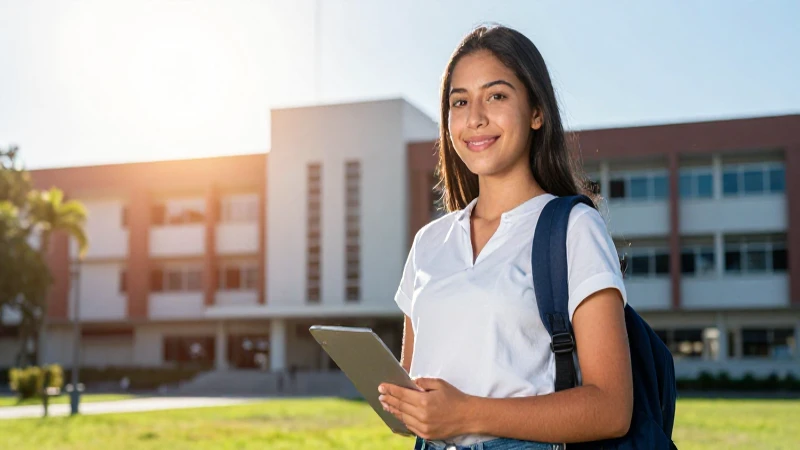 Estudiante mexicano vibrante en campus universitario moderno