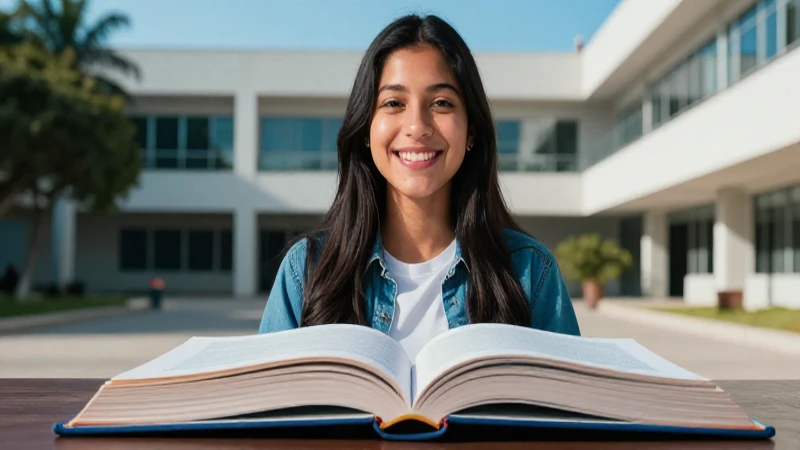 Estudiante mexicano sonriente en campus vibrante