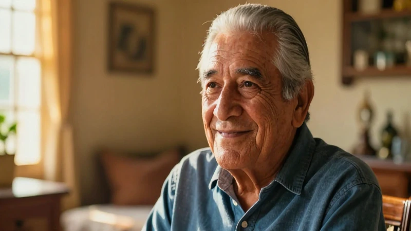Hombre mexicano mayor sonriente en luz dorada