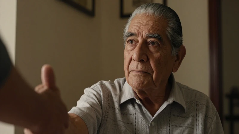 Viejo mexicano pensativo con mano reconfortante