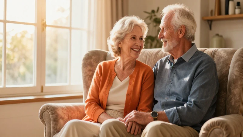 Pareja digna en sillón con luz dorada