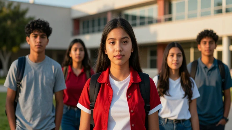 Estudiantes mexicanos en campus moderno al atardecer