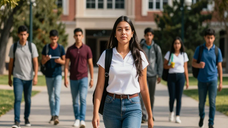 Estudiante mexicano en campus universitario soleado