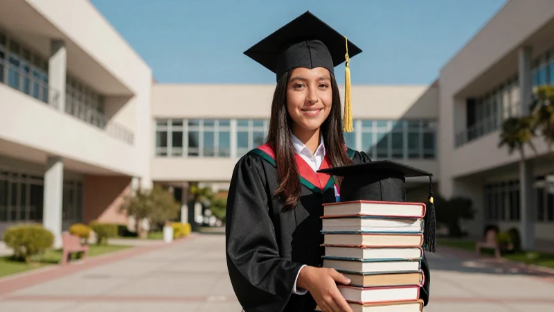 Estudiante mexicano en campus moderno, listo para graduarse