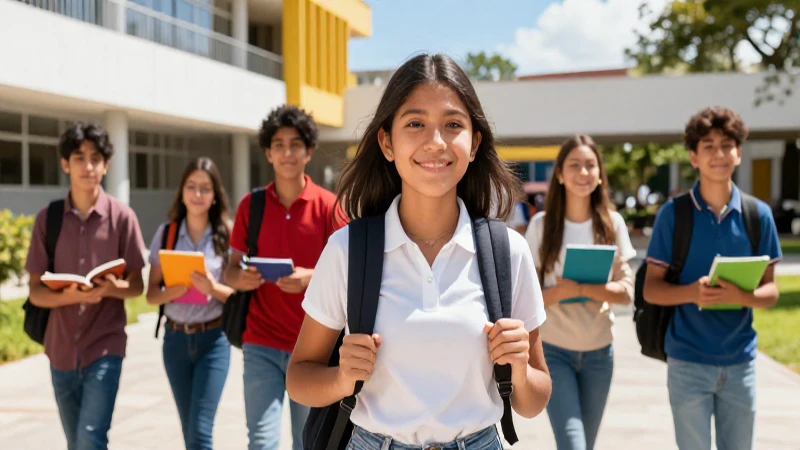 Estudiantes mexicanos en campus moderno