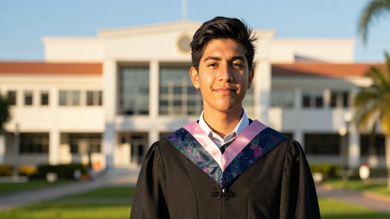Estudiante mexicano exitoso en el campus al atardecer