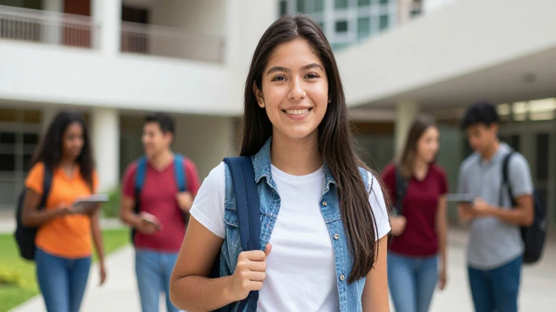 Estudiante mexicano universitario en campus moderno y vibrante