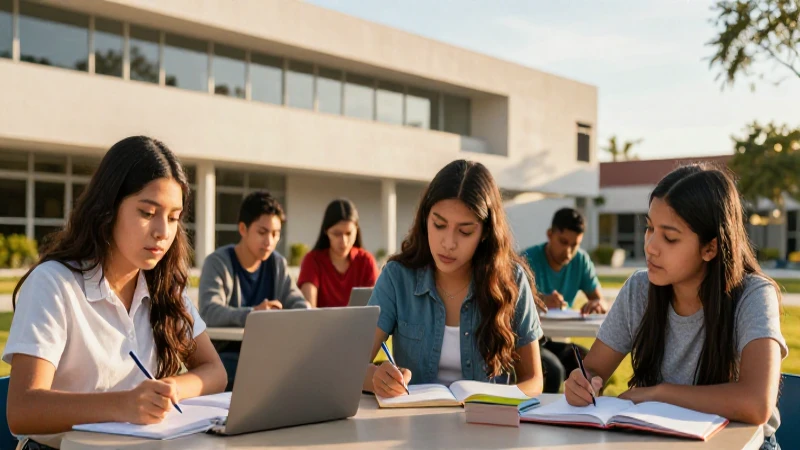 Estudiantes mexicanos vibrantes en campus moderno
