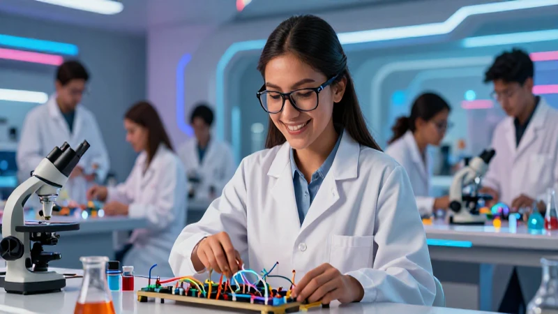 Estudiante mexicano en laboratorio futurista innovador