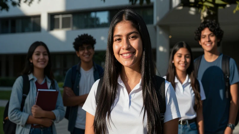 Estudiantes mexicanos vibrantes en campus moderno