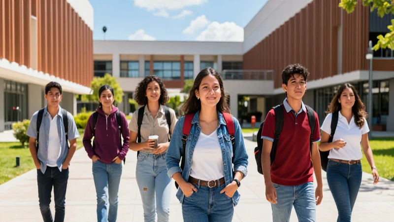 Estudiantes mexicanos vibrantes en moderno campus