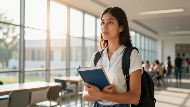 Joven mexicana estudia en moderno campus universitario