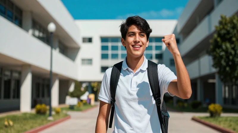 Joven mexicano dinámico en campus moderno