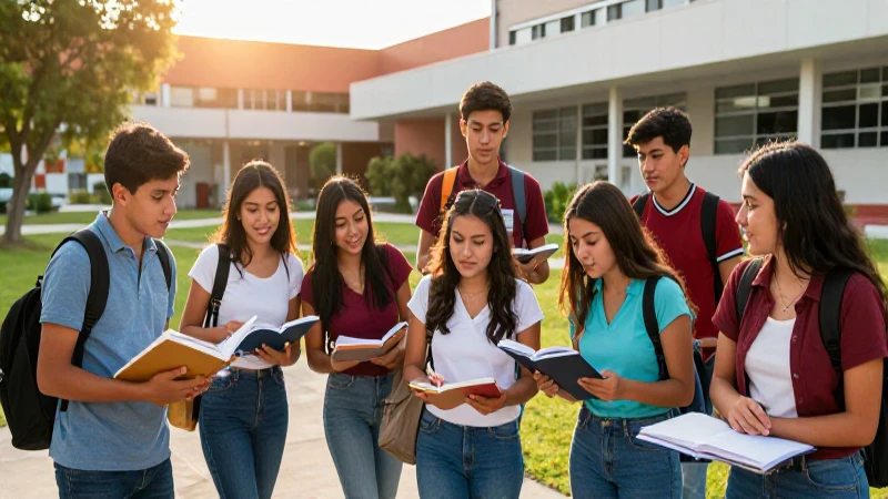 Estudiantes mexicanos en campus moderno