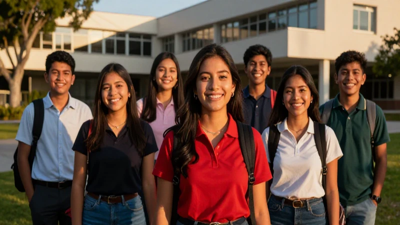 Estudiantes mexicanos alegres en campus moderno