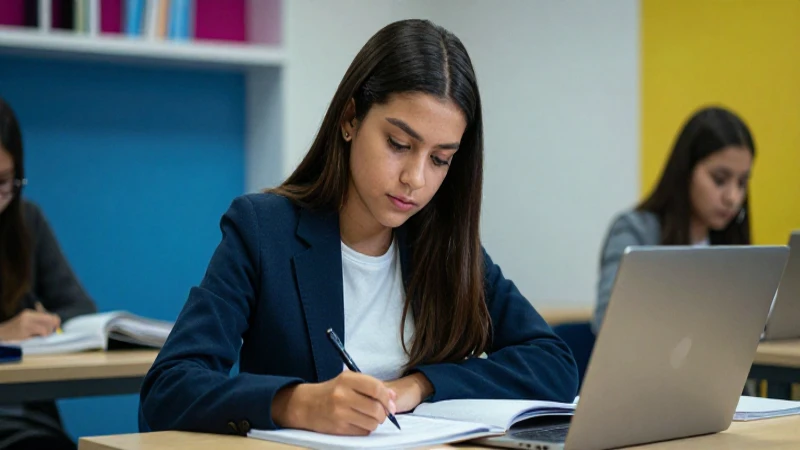 Estudiante mexicano estudiando con concentración intensa