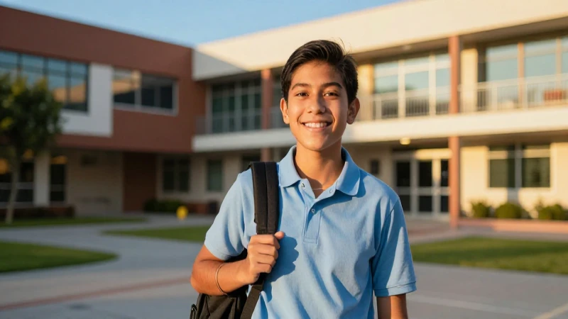 Estudiante sonriente en campus escolar