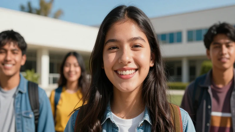 Joven mexicano sonríe en campus moderno