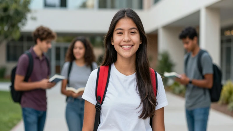 Estudiante mexicano sonriendo en campus vibrante
