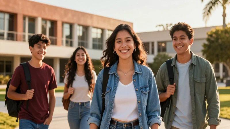 Estudiantes mexicanos felices en campus moderno