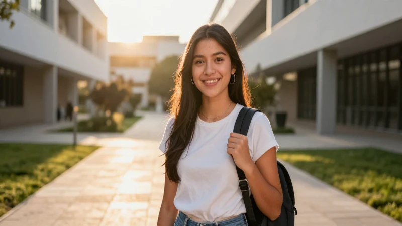 Estudiante mexicano vibrante en campus moderno