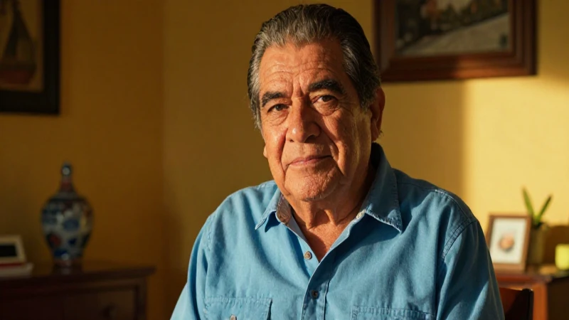 Hombre mexicano anciano en casa con estilo cinemático