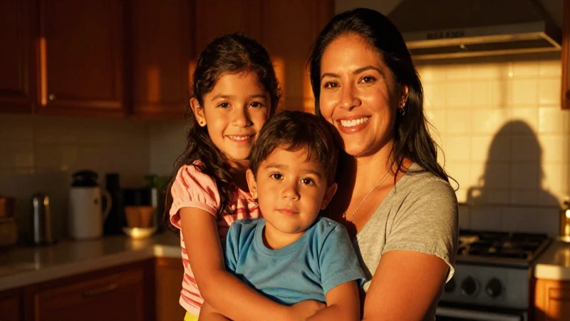 Familia mexicana sonriendo bajo luz dorada
