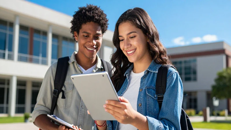 Estudiante mexicano sonríe en tablet, logro educativo