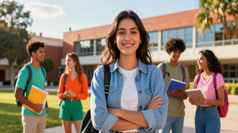 Joven mexicana exitosa en campus moderno