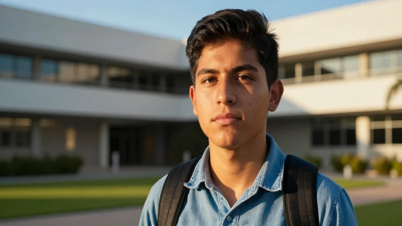 Estudiante mexicano en campus con luz dorada