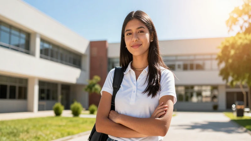 Estudiante mexicana brillante en campus soleado
