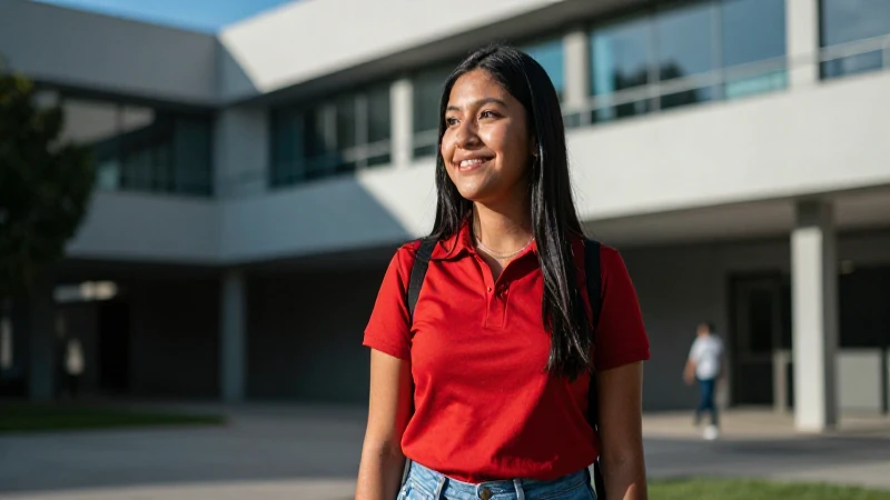 Estudiante mexicano optimista en un campus vibrante