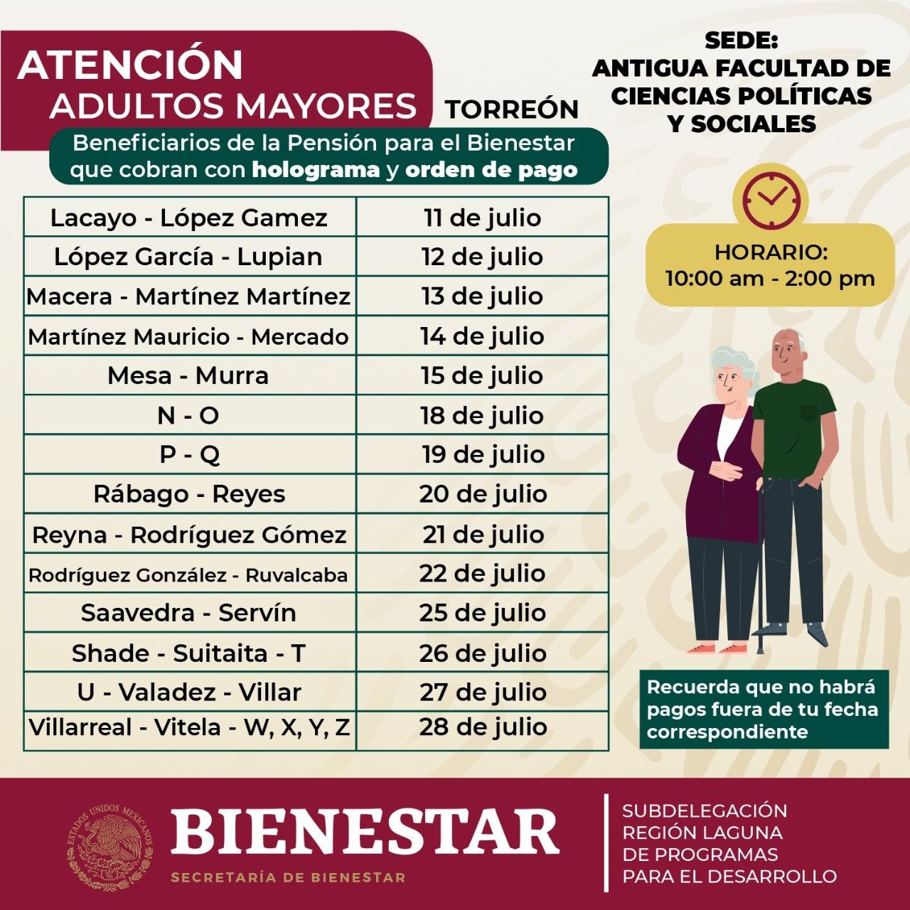 Fecha y detalles del pago de pensión para adultos mayores