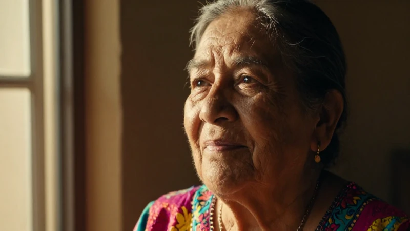 Anciana mexicana en luz dorada y esperanza