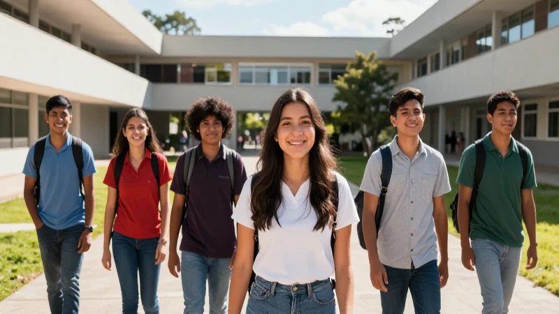Jóvenes mexicanos sonríen en campus universitario