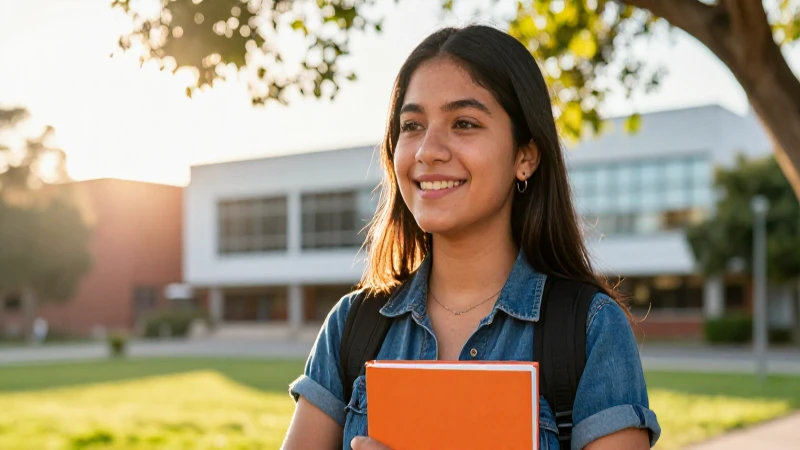 Estudiante mexicano sonríe bajo luz dorada