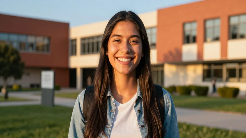 Estudiante mexicano sonriente en campus moderno
