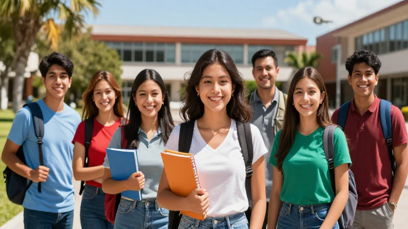 Estudiantes mexicanos felices en campus soleado
