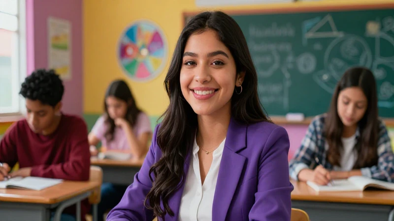 Estudiante mexicano sonriente en aula vibrante