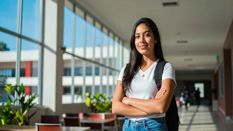 Estudiante mexicano en campus moderno y vibrante