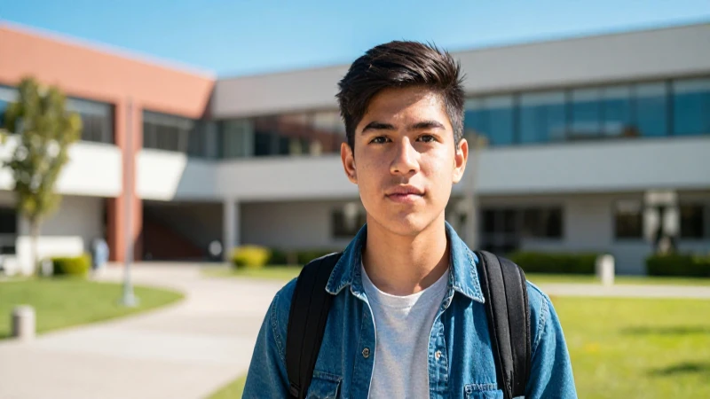 Joven mexicana sonríe en campus moderno