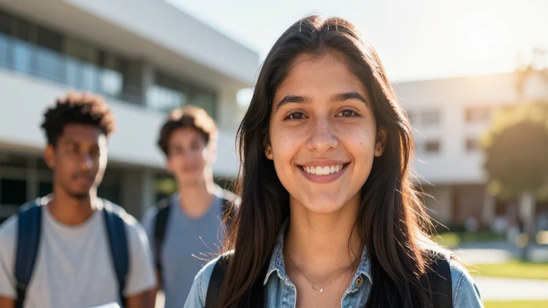 Retrato de estudiante mexicano en campus moderno