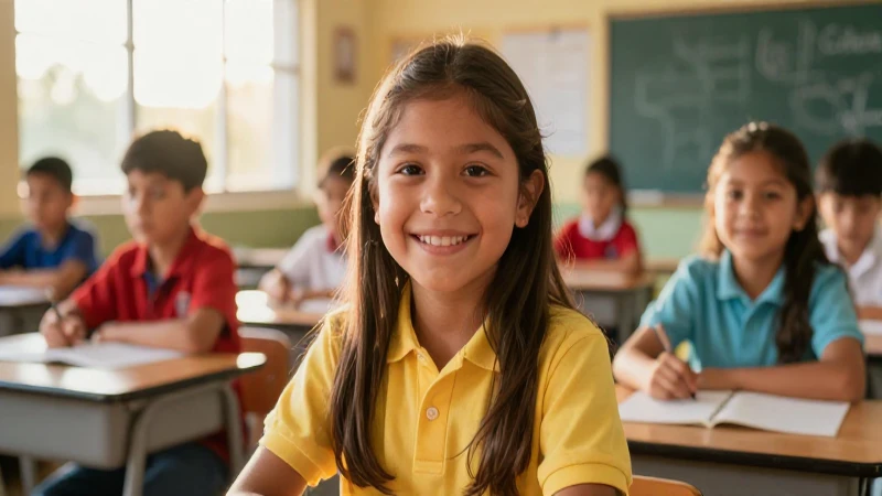 Estudiante mexicano feliz destaca en aula brillante