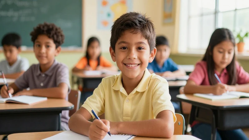 Estudiante mexicano sonriente en aula moderna