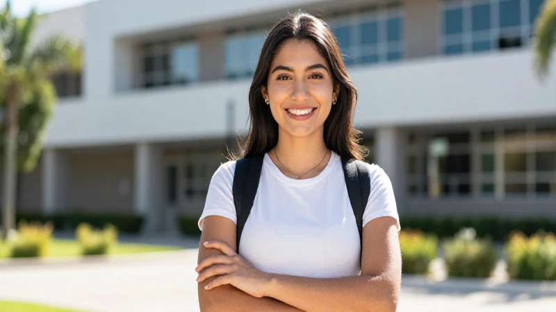 Estudiante mexicano confiado en campus moderno