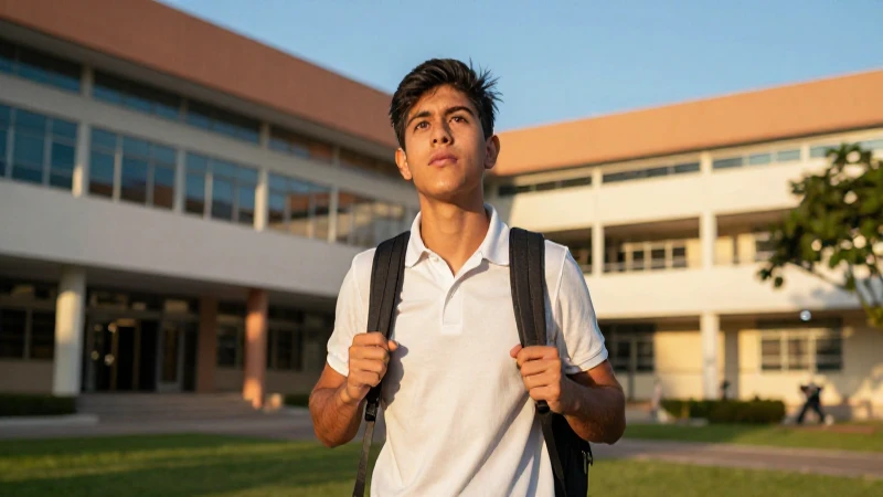 Estudiante mexicano exitoso en campus vibrante